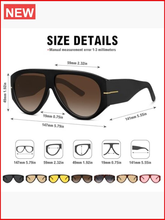 Oversized Aviator Sunglasses UV400 Protection Retro Trendy Big Shield for main image 7